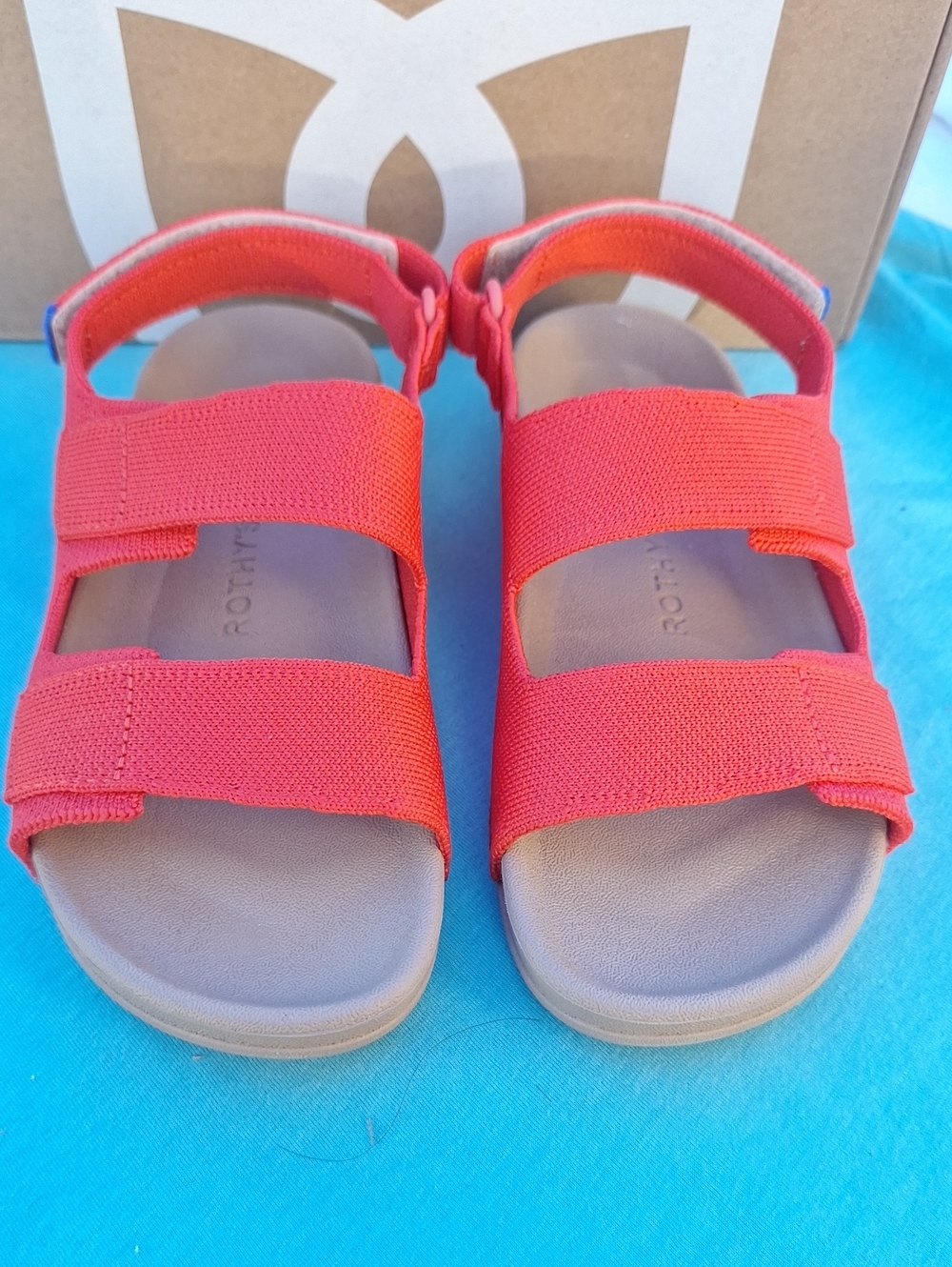Rothy's Kids Coral-Red Adjustable-Strap Sandals